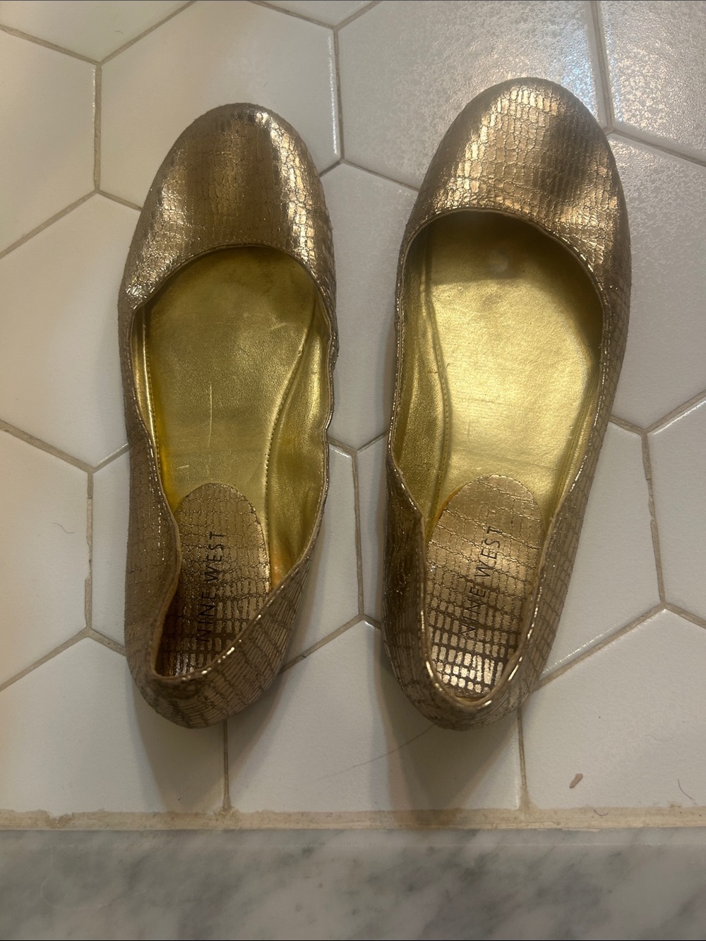 Nine West Metallic Gold Textured Ballet Flats